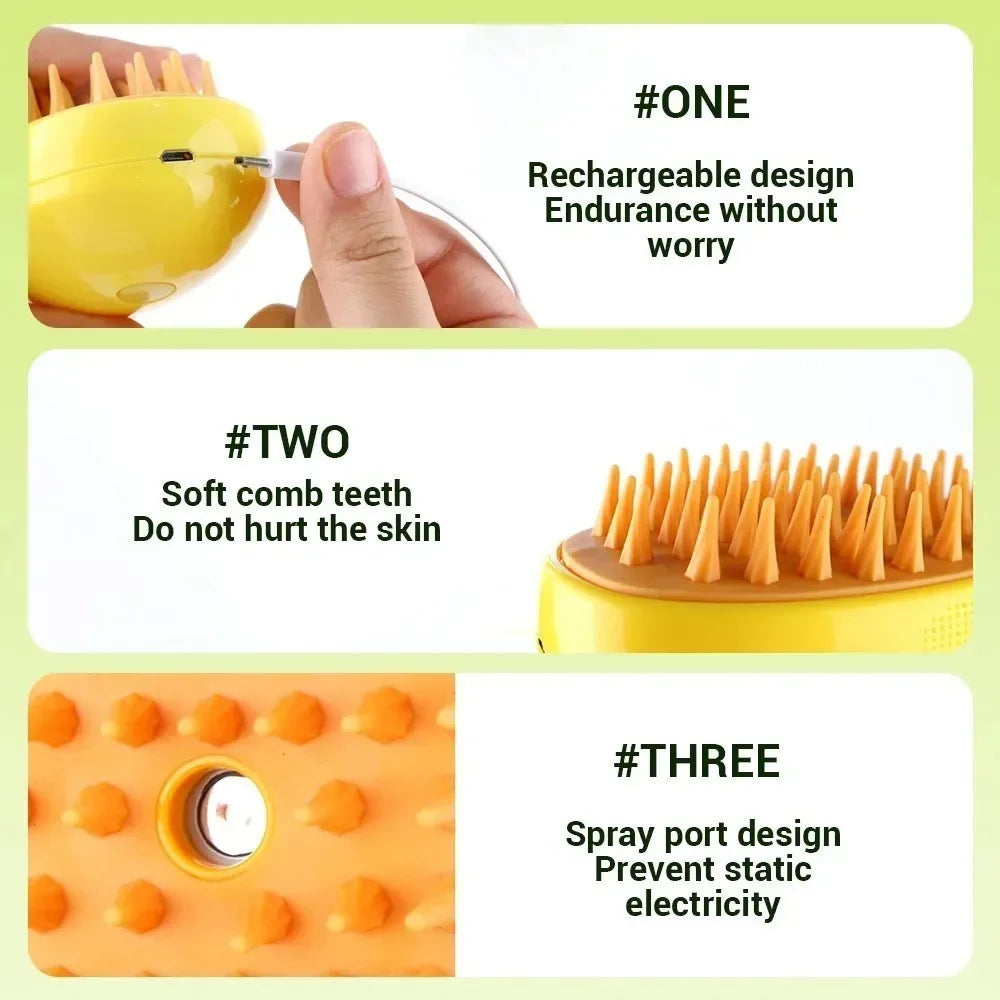 3-in-1 Steam Grooming Brush for Dogs & Cats